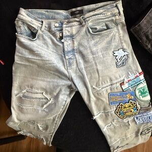 Amiri Patchwork Distressed Light Wash Jeans – Men’s – Excellent Condition